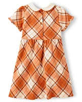 Girls Plaid Twill Peter Pan Dress - Lil' Pumpkin