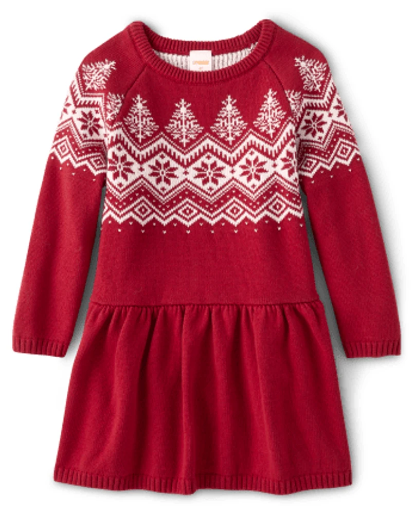 Girls Intarsia Snowflake Fairisle Sweater Dress - A Royal Christmas