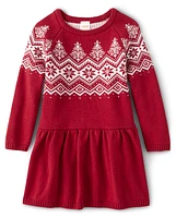 Girls Intarsia Snowflake Fairisle Sweater Dress - A Royal Christmas