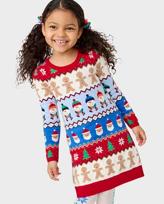 Girls Christmas Fairisle Sweater Dress - Very Merry