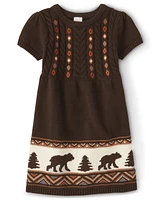 Girls Intarsia Bear Sweater Dress - Montana Mountain