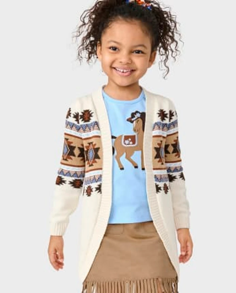 Girls Intarsia Fairisle Long Cardigan - Montana Mountain