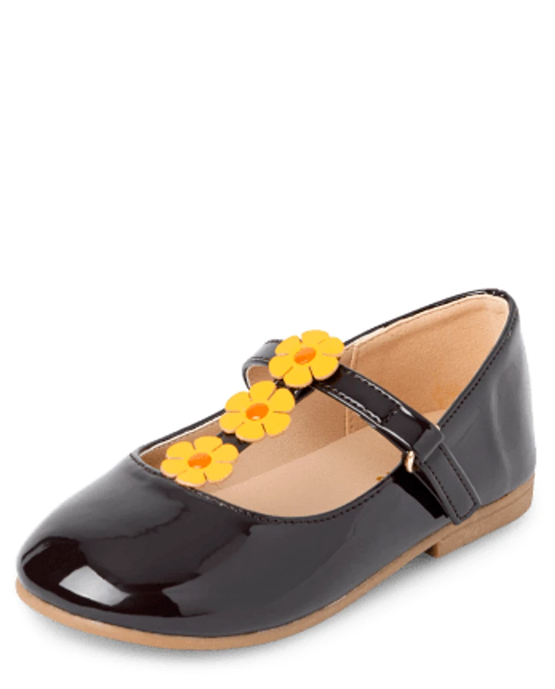 Girls Floral T-Strap Ballet Flats - Happy Harvest