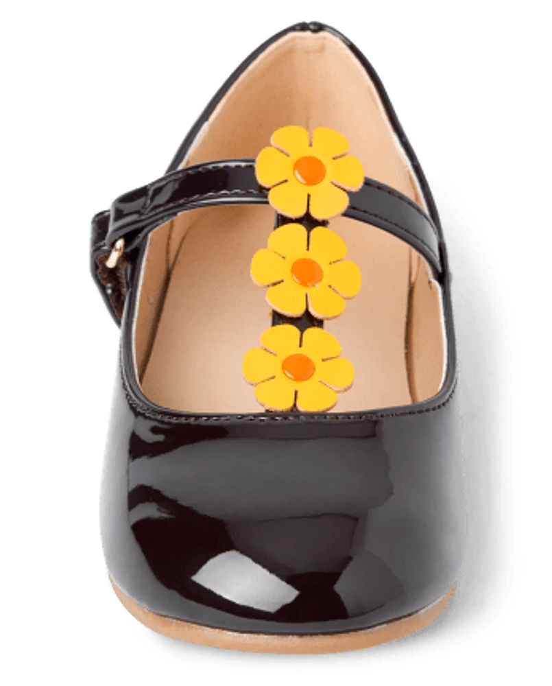 Girls Floral T-Strap Ballet Flats - Happy Harvest