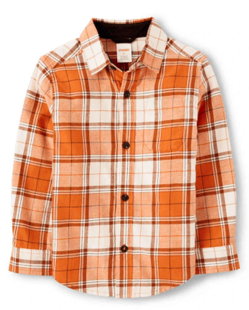 Boys Plaid Twill Button Up Shirt - Lil' Pumpkin