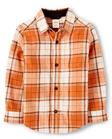 Boys Plaid Twill Button Up Shirt - Lil' Pumpkin