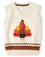 Boys Intarsia Turkey Sweater Vest - Happy Harvest