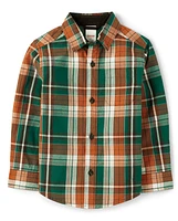 Boys Plaid Poplin Button Up Shirt - Friendly Fox