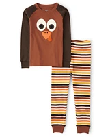 Kids  Embroidered Turkey Snug Fit Cotton Pajamas - Gymmies