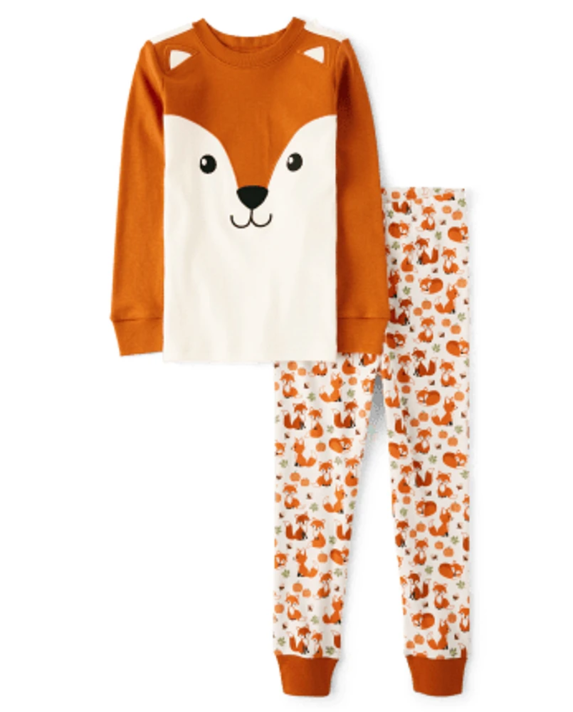 Kids Embroidered Fox Snug Fit Cotton Pajamas - Gymmies