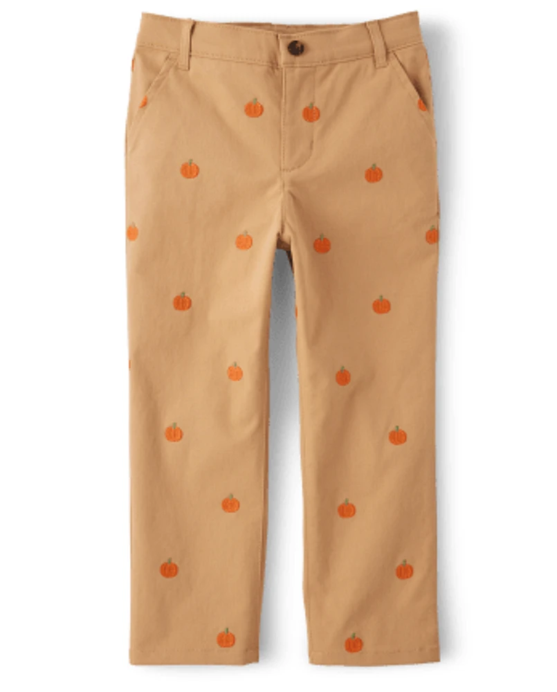 Pantalon chino en sergé de coton Schiffli Pumpkin pour garçon - Lil'