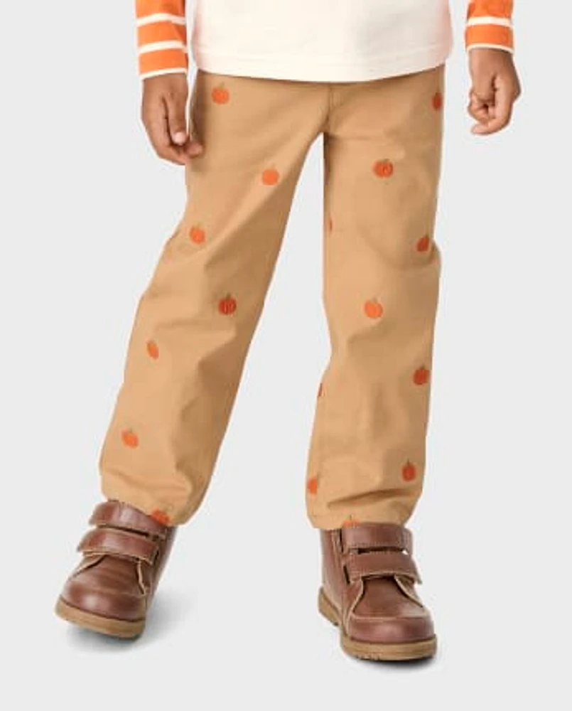 Pantalon chino en sergé de coton Schiffli Pumpkin pour garçon - Lil'