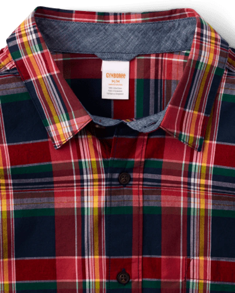 Mens Matching Family Plaid Poplin Button Up Shirt