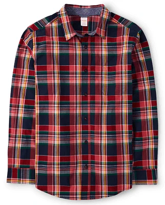 Chemise boutonnée en popeline assortie à carreaux pour hommes - Apple Orchard