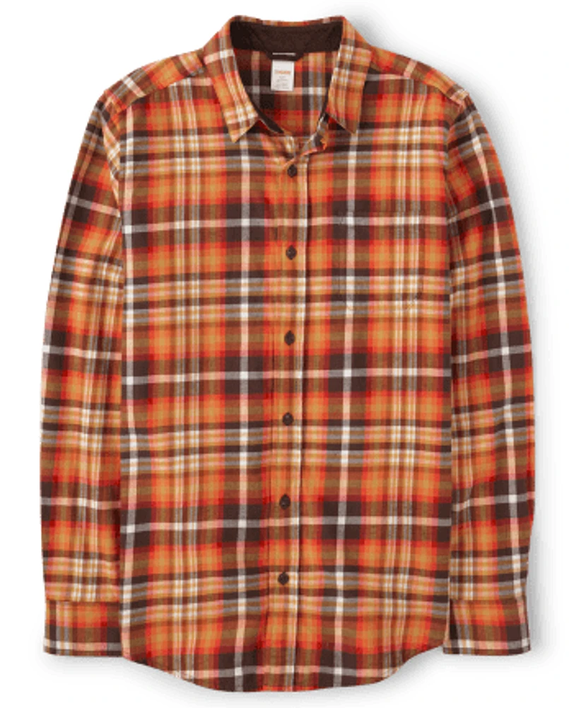 Mens Dad And Me Plaid Twill Button Up Shirt - Happy Harvest