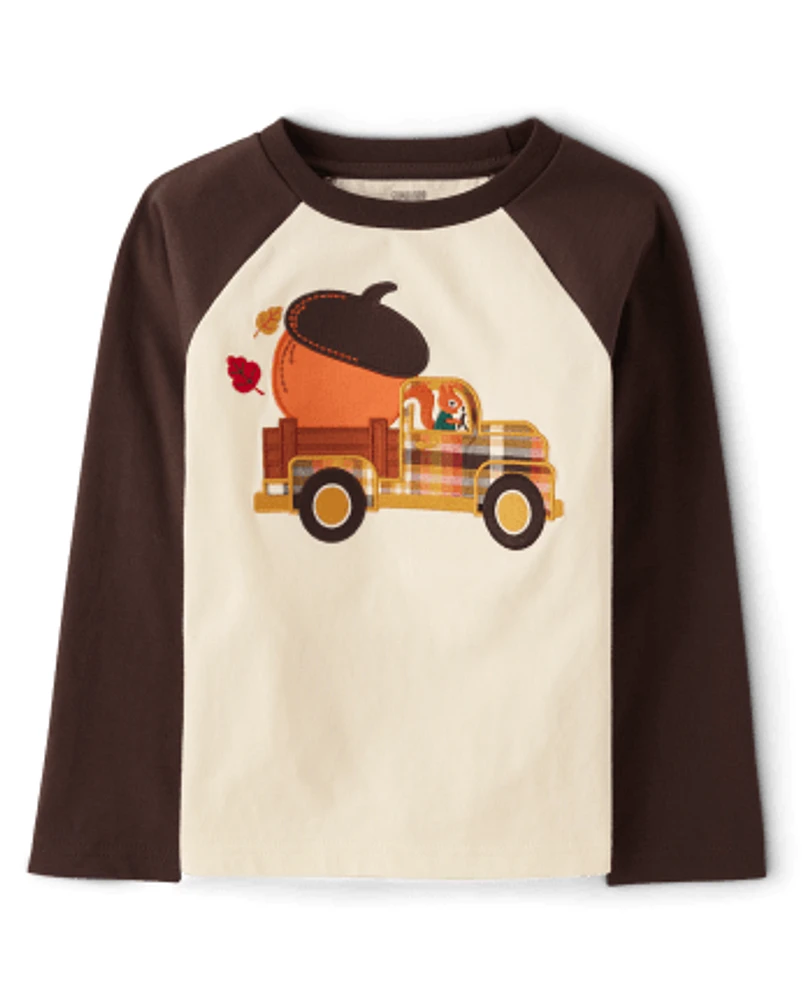 Boys Embroidered Truck Raglan Top - Happy Harvest