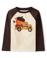 Boys Embroidered Truck Raglan Top - Happy Harvest