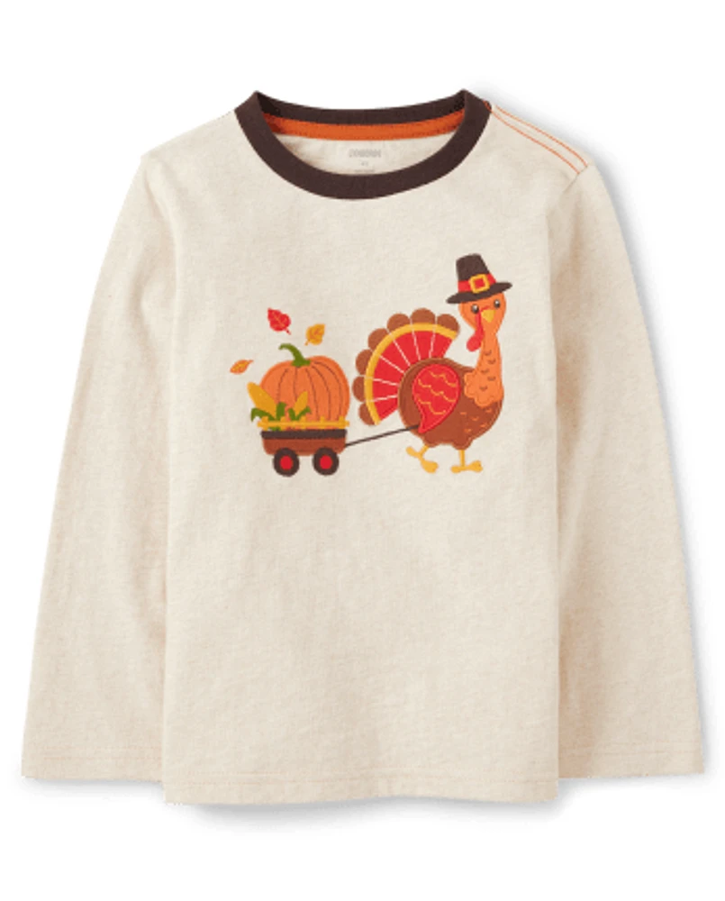 Boys Embroidered Turkey Top - Happy Harvest