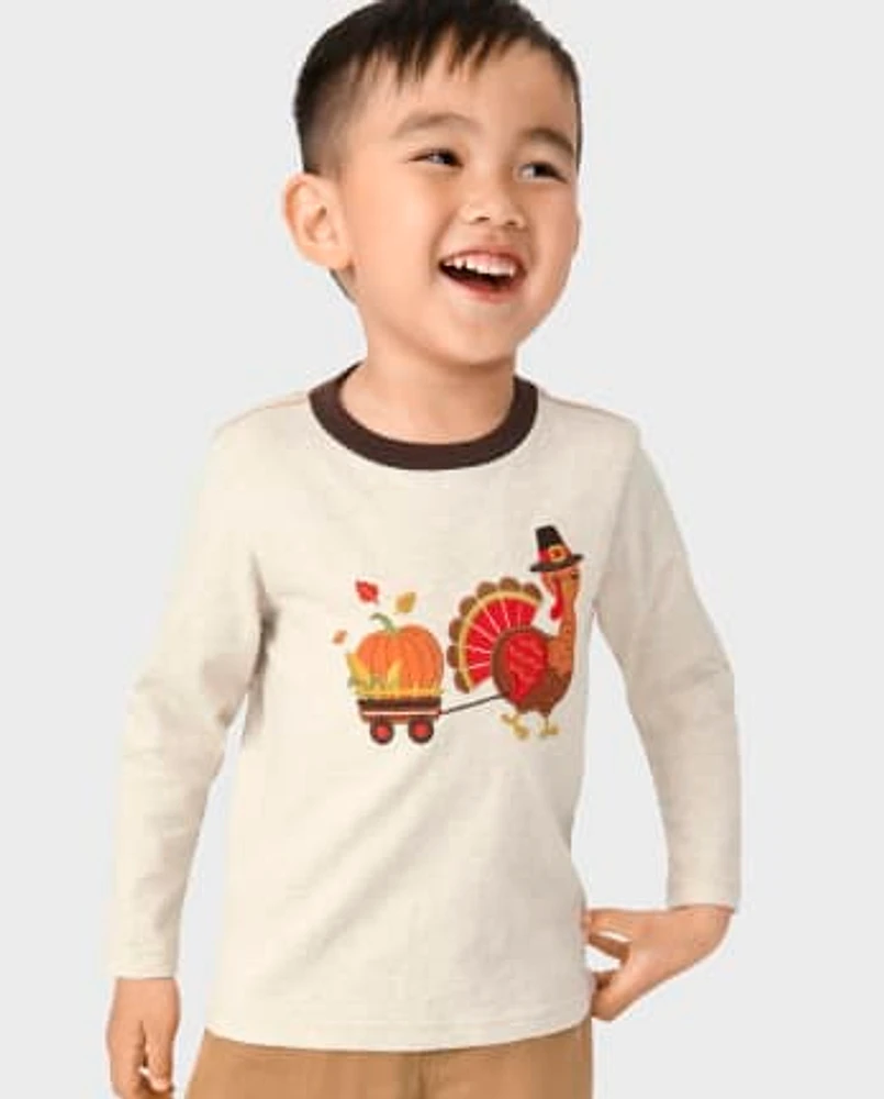 Boys Embroidered Turkey Top - Happy Harvest