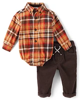 Baby Boys Dad And Me Plaid Corduroy 2-Piece Outfit Set - Happy Harvest