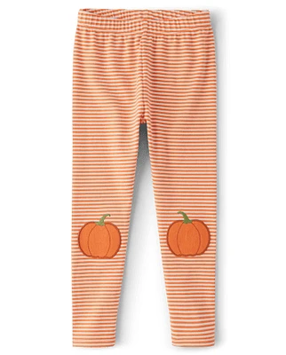 Girls Striped Applique Pumpkin Leggings - Lil'