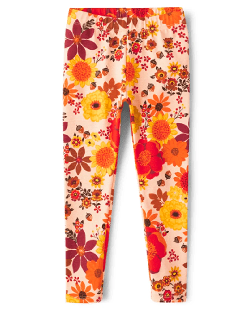 Girls Floral Leggings - Happy Harvest