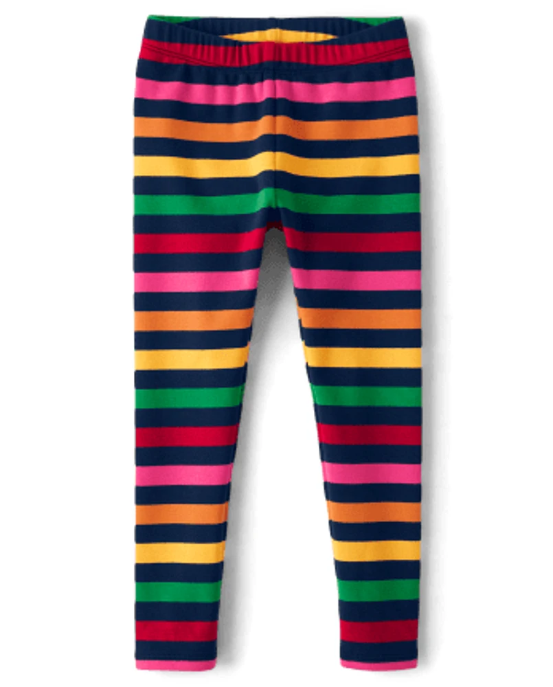 Girls Rainbow Striped Leggings - Apple Orchard