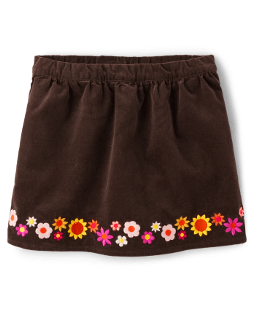 Girls Embroidered Floral Corduroy Skort - Happy Harvest