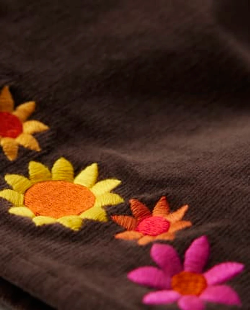 Girls Embroidered Floral Corduroy Skort - Happy Harvest