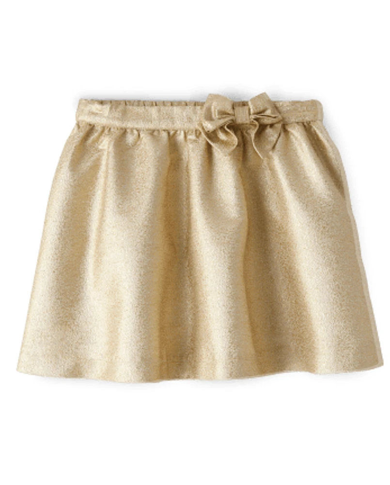 Girls Bow Metallic Jacquard Skirt - Winter Wonderland