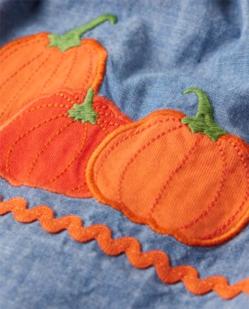 Jupe-short en chambray brodée citrouille pour fille - Lil' Pumpkin