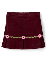 Girls Flower Corduroy Pleated Skirt - Enchanted Forest