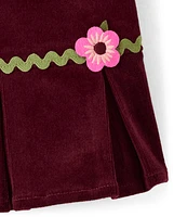 Girls Flower Corduroy Pleated Skirt - Enchanted Forest