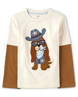 Boys Embroidered Dog Layered Top - Montana Mountain