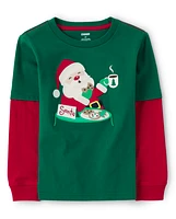 Boys Embroidered Santa Layered Top - Very Merry