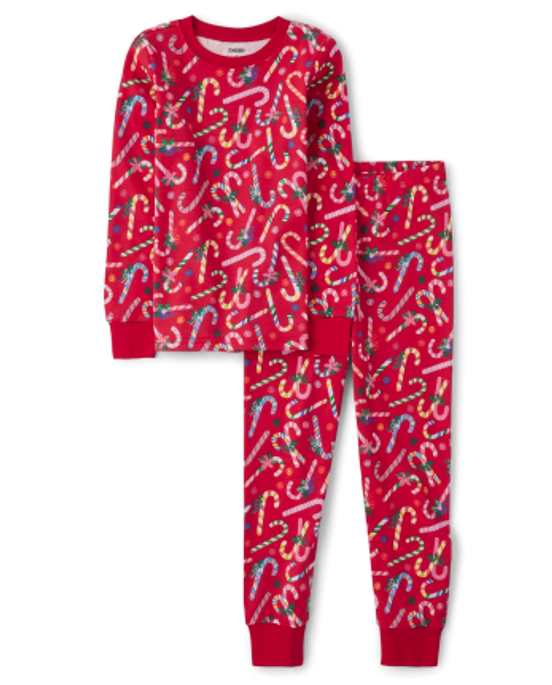 Kids Candy Cane Snug Fit Cotton Pajamas - Gymmies