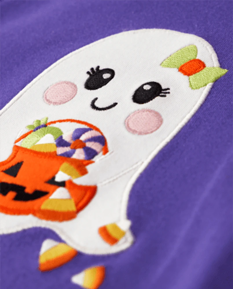 Girls Embroidered Ghost Top - Trick or Treat