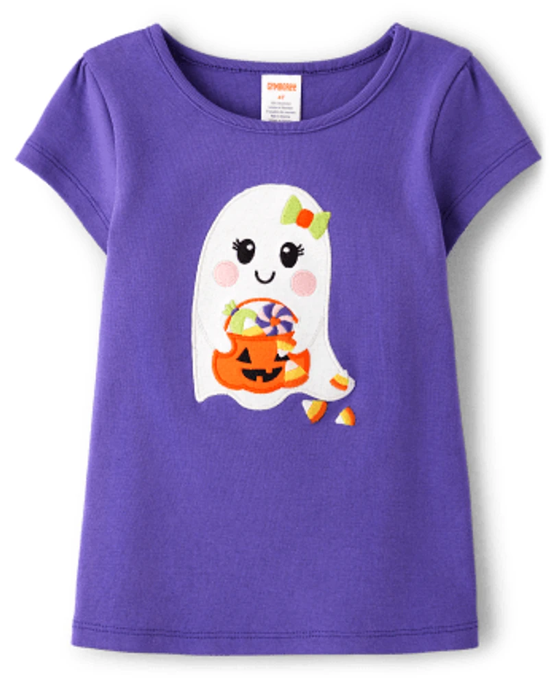 Girls Embroidered Ghost Top - Trick or Treat