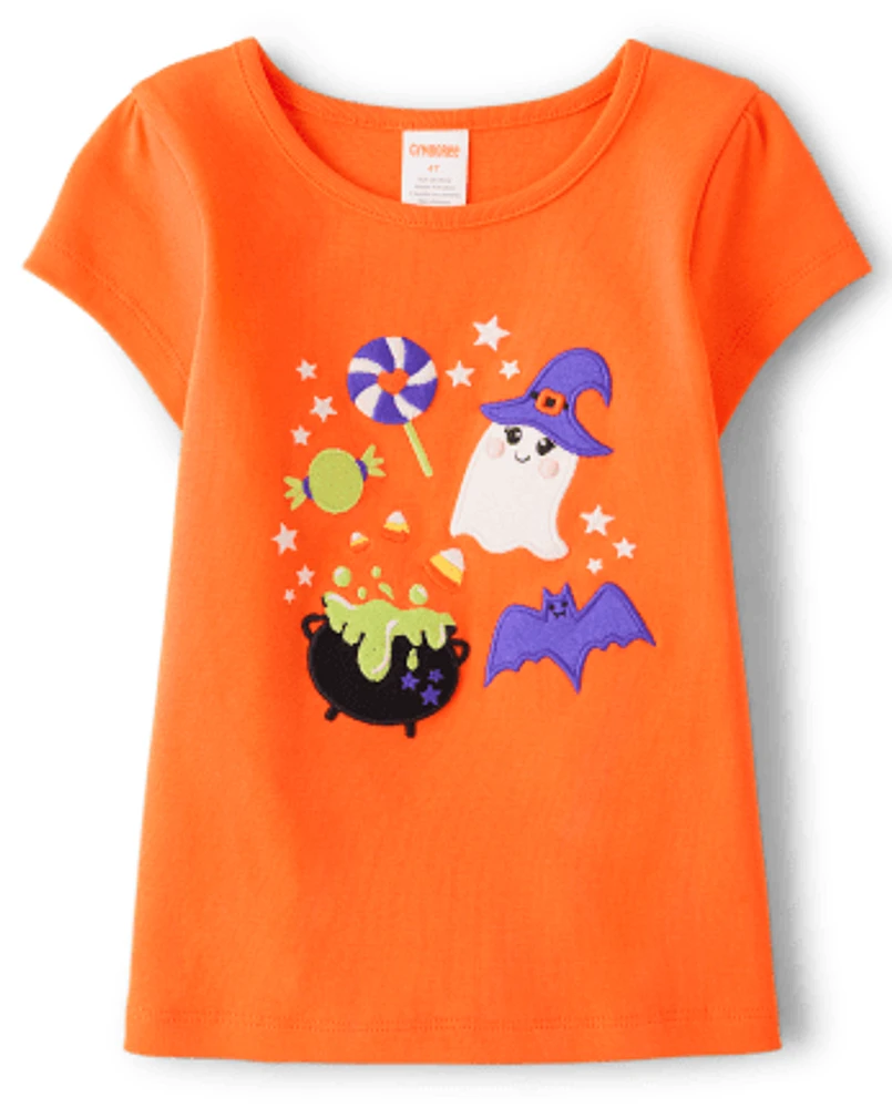 Girls Embroidered Halloween Doodles Top - Trick or Treat