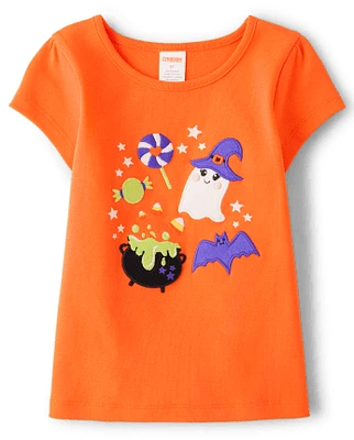 Girls Embroidered Halloween Doodles Top - Trick or Treat