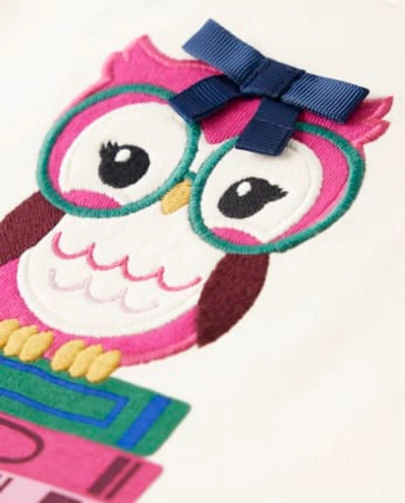 Girls Embroidered Owl Top - Prep School