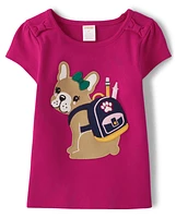 Girls Embroidered Dog Top - Prep School