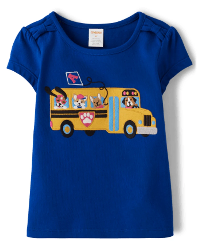 Girls Embroidered School Bus Top - Prep