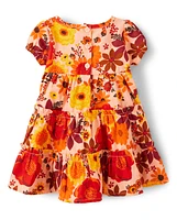 Baby Girls Mommy And Me Floral Flannel Tiered Dress - Happy Harvest