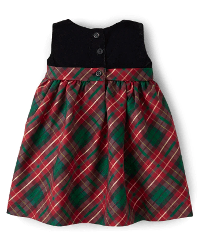 Baby Girls Matching Family Plaid Bow Fit And Flare Dress - A Royal Christmas