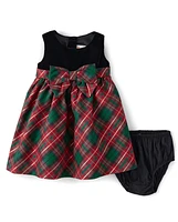 Baby Girls Matching Family Plaid Bow Fit And Flare Dress - A Royal Christmas