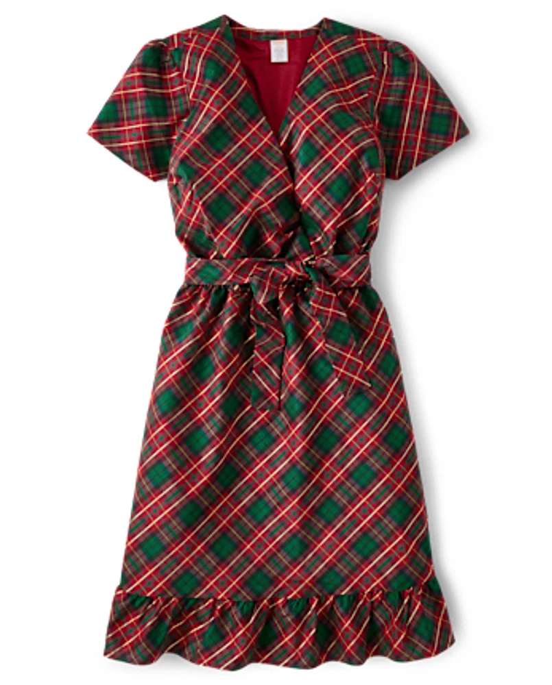 Womens Matching Family Plaid Dupioni Wrap Dress - A Royal Christmas