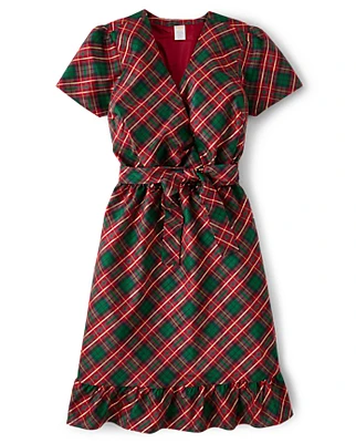 Womens Matching Family Plaid Dupioni Wrap Dress - A Royal Christmas