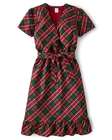 Womens Matching Family Plaid Dupioni Wrap Dress - A Royal Christmas