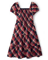 Womens Matching Family Plaid Poplin Tiered Dress - Apple Orchard